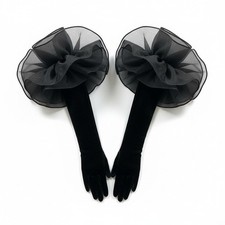 New Black Velvet Opera Evening Gloves Large Tulle Puff Vintage Style Long Formal