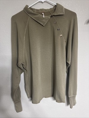 Free People I Can Be Your Pullover Sweatshirt Womens Size Small Button Collar