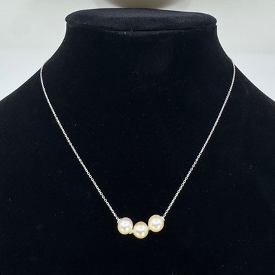 14k Weißgold Dreifach Birne Bahnhof Halskette 16,5'' 2,7g Minimalistischer Schmuck