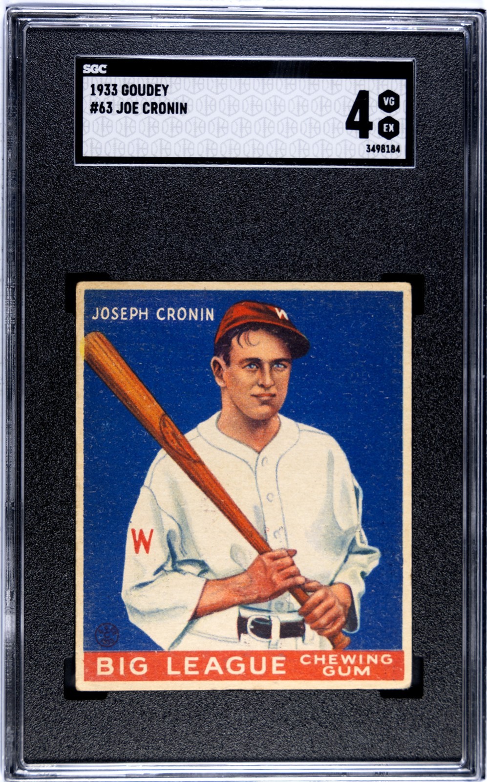 1933 GOUDEY JOE CRONIN  #63  SGC 4 (DEEP BLUE BACKROUND)