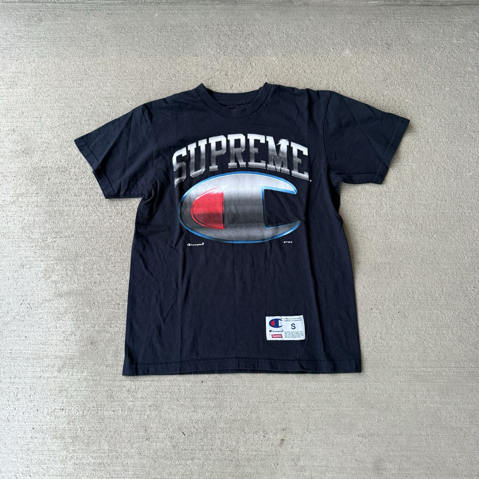Supreme Champion Chrome Tee Black SS19 Mens Small Graphic T-Shirt