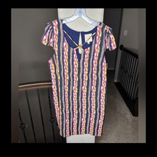 ModCloth Multicolor Braided Print Cap-Sleeve Shift Dress Size XL Funky Eclectic