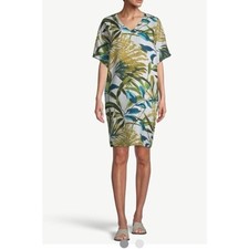 Chicos Linen Dress Sz 1 Medium Green Tropical Lagenlook Boho Cover Up