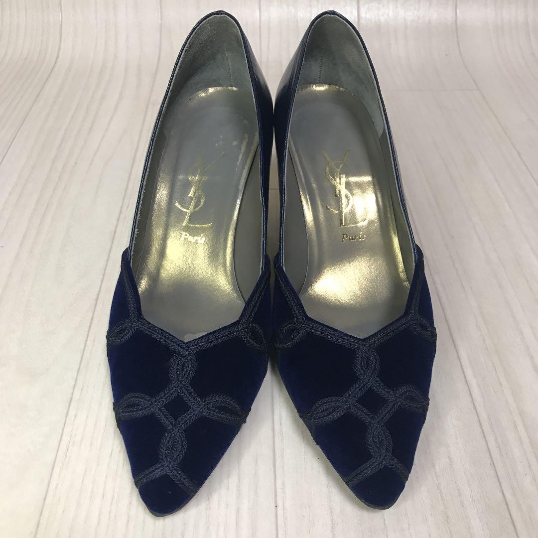 Yves Saint Laurent YSL decolte tacco EU 35 blu velluto tacco alto 101483K Authen