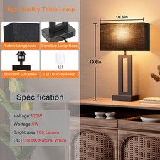 Nightstand Table Lamps for Bedrooms Set of 2 - Touch Bedside Lamp with USB C ...