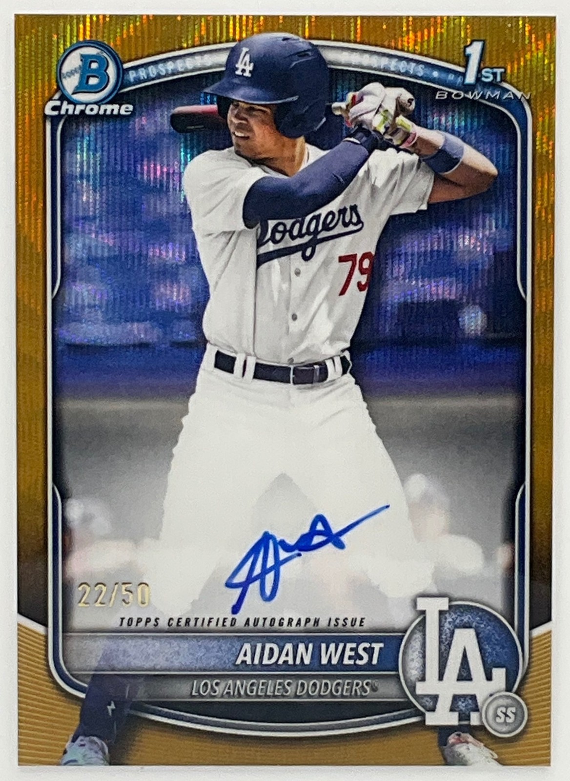 2025 Bowman Draft Aidan West Chrome Prospect Gold Wave Auto /50 Dodgers
