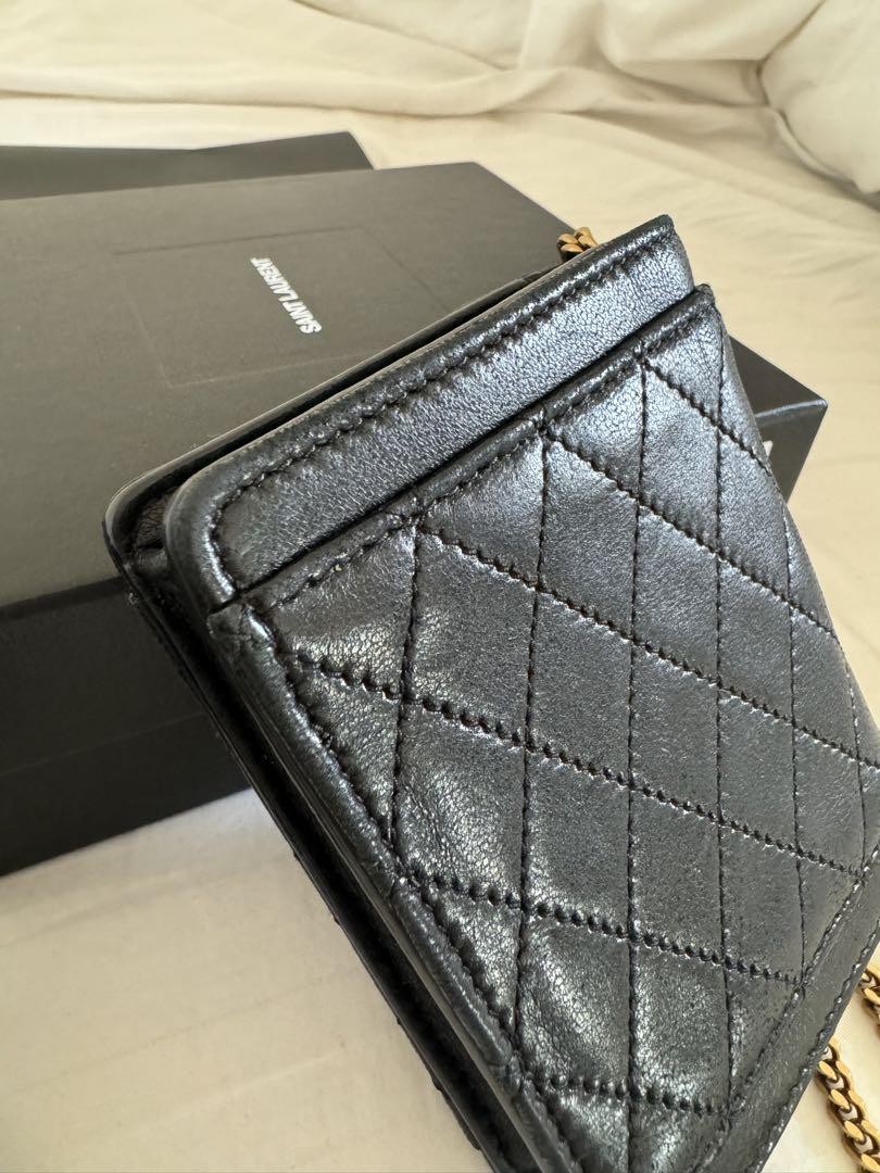 SAINT LAURENT Borsa a tracolla trapuntata nera YSL Mini Gaby