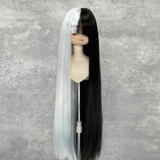 1/6 1/4 1/3 Black white Long Straight Hair With Bangs Soft Silk Wig Fit BJD Doll