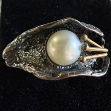 Modernist Pearl Ring Sterling 14K Gold Accent Organic Artisan Size 7