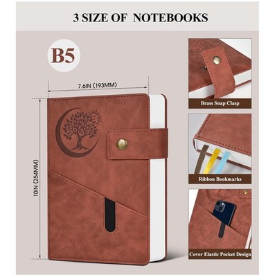 Dark Brown B5 Journal | 3 Ribbon Bookmarks | College Ruled