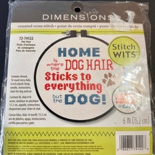 Dimensions 6in Cross Stitch Kit Ivory New Funny Dog Cat Hair Pet Art 72-74122
