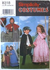 Simplicity 8318 Boys Girls Renaissance Costumes Sewing Pattern Sz 3-8