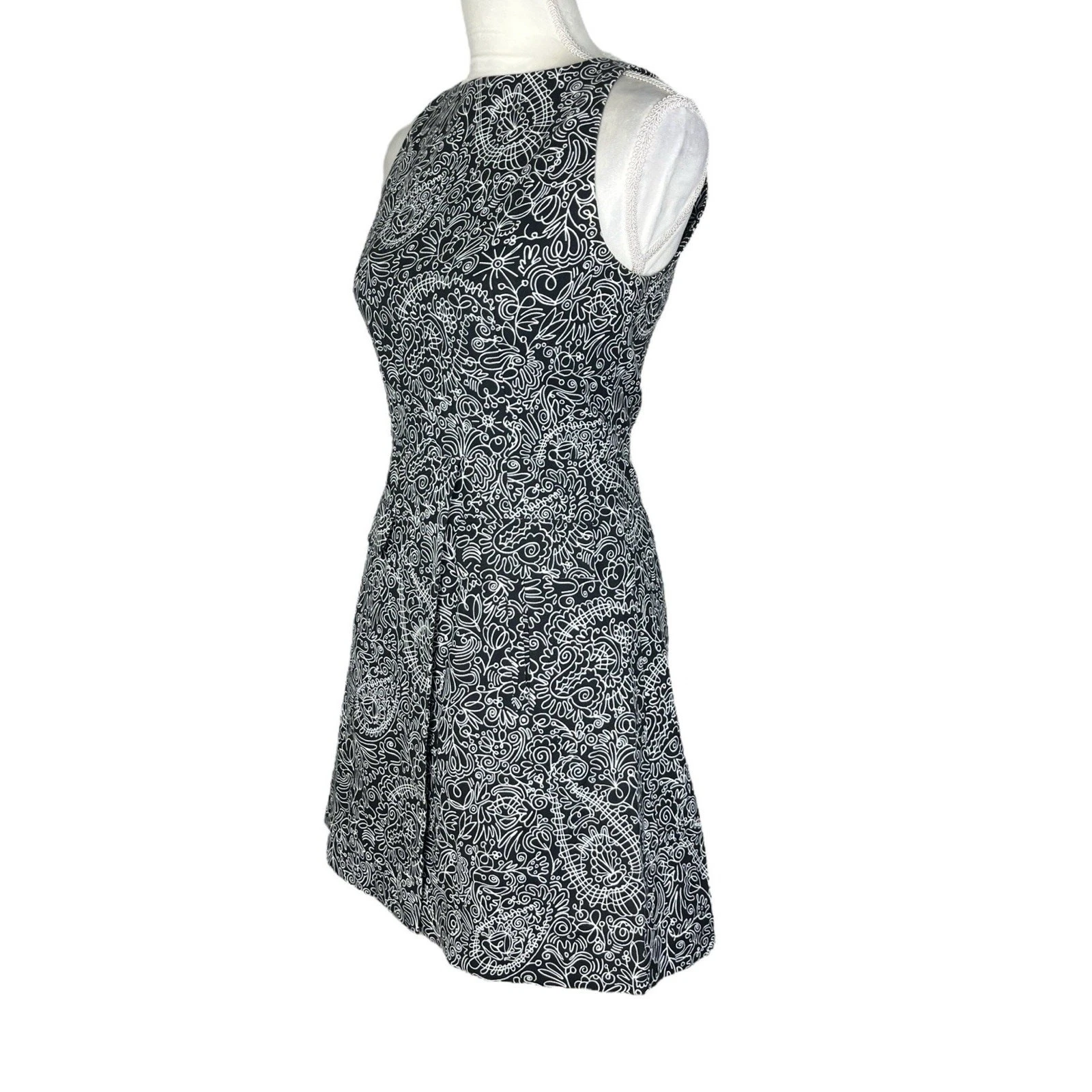 Abito tubino Tory Burch Paisley Doodle bianco e nero finto avvolgente zip taglia 2