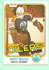 (1) ANDY MOOG 1981-82 O-PEE-CHEE # 120 OILERS ROOKIE EX-MT CARD (N5256). rookie card picture
