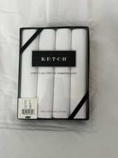 KETCH Handkerchiefs,4 Pk Men's Vintage, 100 Cotton, White, NIB