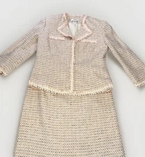 Vintage Talbots 2PC Skirt Suit Women’s 12 Pink Beige Blazer Buttons Tweed