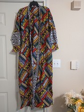 African Ankara Kimono 54 inch Long With Pockets And A Belt size L