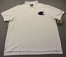 Champion Mens White Huge Logo Back  Front Cotton SS Polo Shirt NWT S  XL