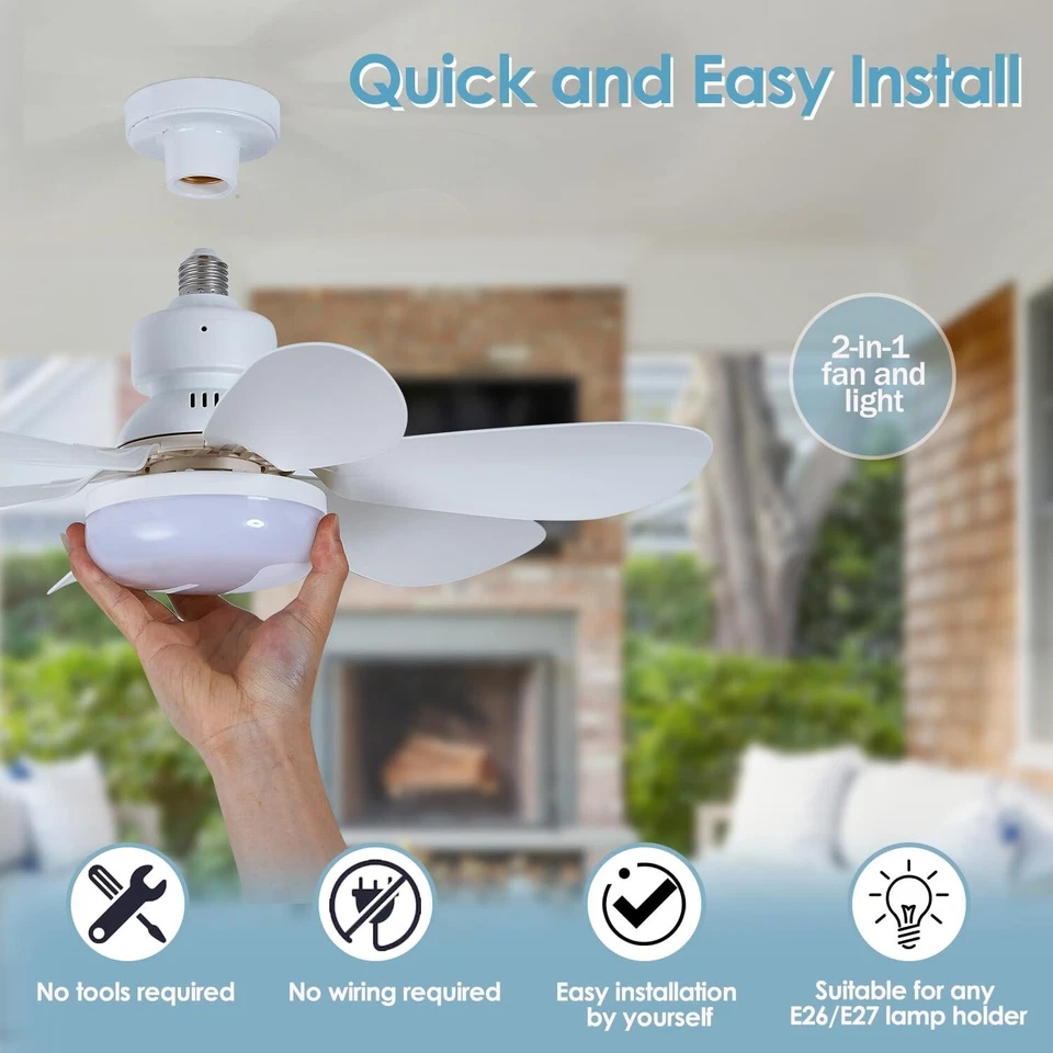 Socket Ceiling Fans with Lights and Remote- Socket Fan light with Dimmable Led - Image 2 of 4