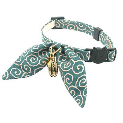  Bunny Ears Cat Collar, Japan Lucky  開三運  Standard (8-12inch,20-31cm) Dark Cyan