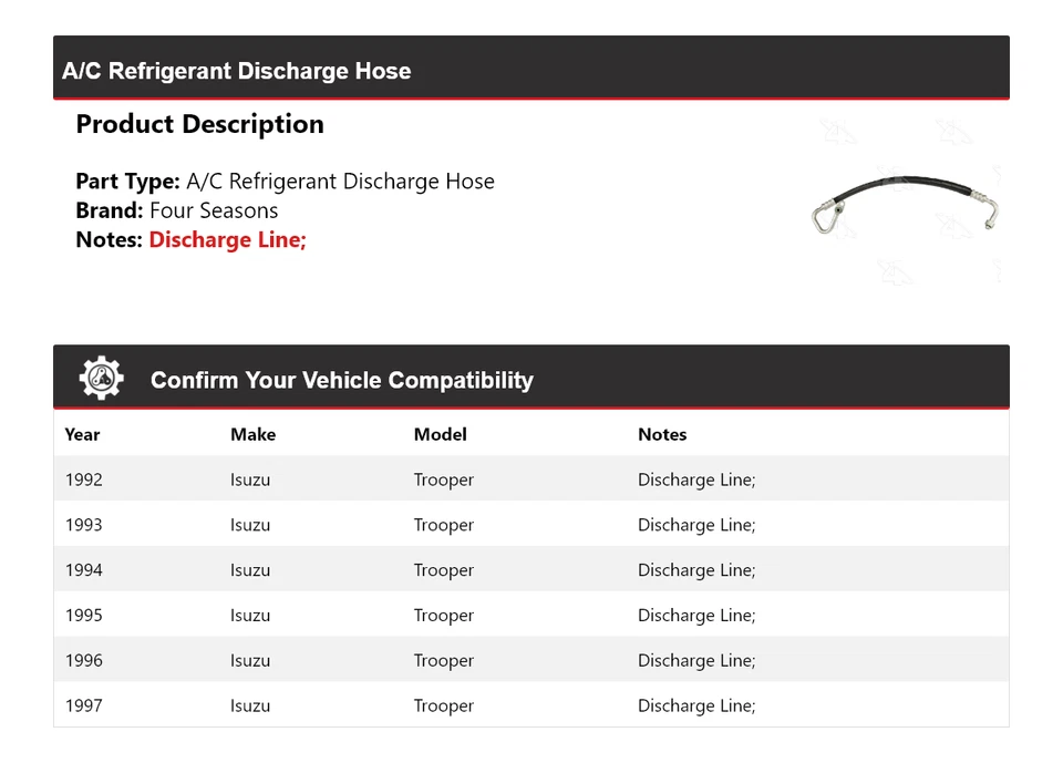 For 1992-1997 Isuzu Trooper A/C Refrigerant Discharge Hose 4 Seasons 1993 1994 - Image 2 of 4