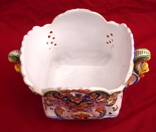 DESVRES French Hand Painted Faience Square Planter Jardiniere Rouen Decor - Picture 7 of 9