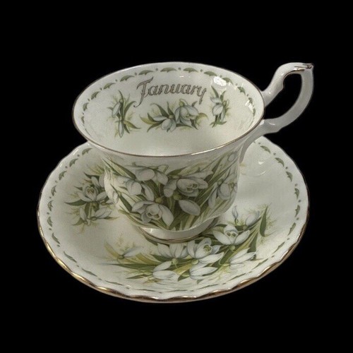 Royal Albert Flower of the Month Series Teacup & Saucer JANUARY SNOWDROPS EUC - Picture 1 of 9