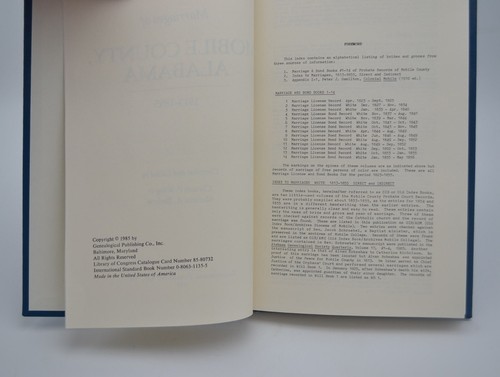 Marriages of Mobile County Alabama, 1813-1855, King/Barlow, Hardcover, 1985 - Imagen 5 de 9