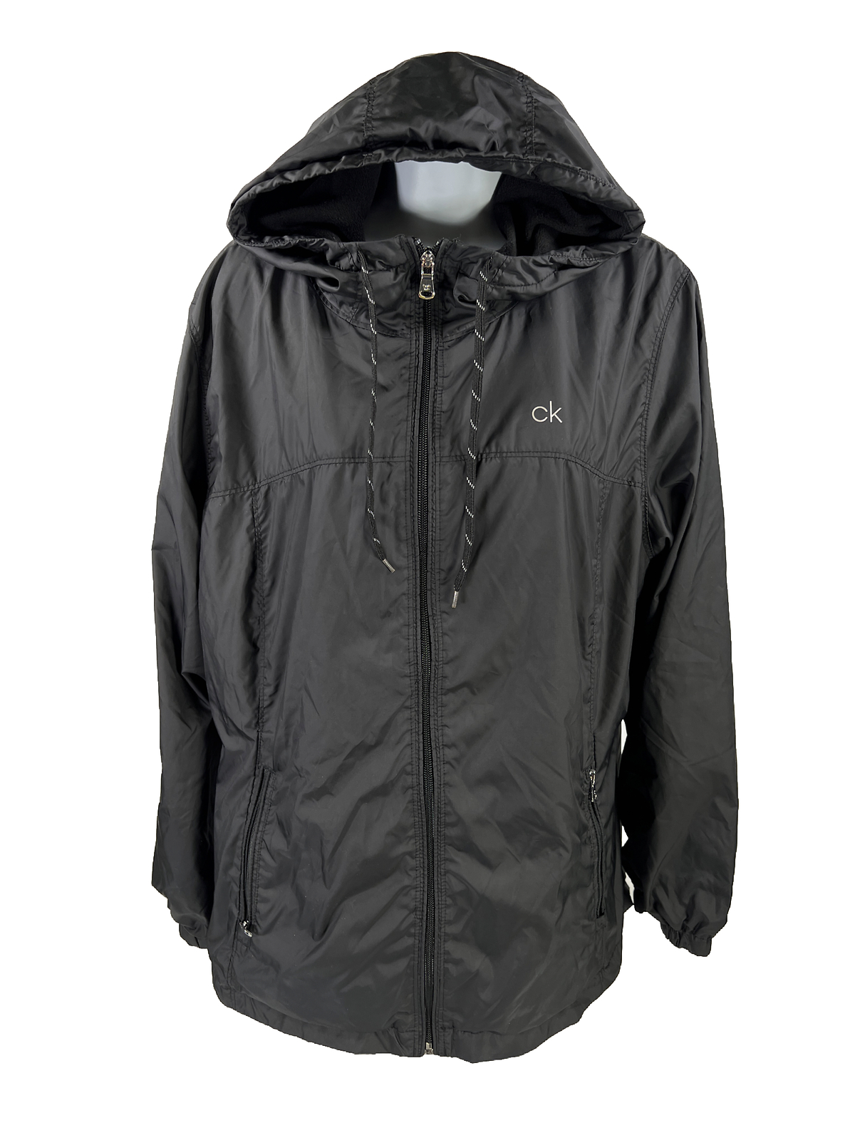 Calvin Klein Women's Black Fleece Lined Hooded Windbreaker Jacket XL