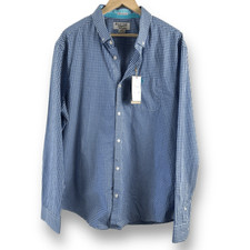 Penguin Men's XXL Heritage Slim Fit Dress Shirt Blue White Gingham Checkered New