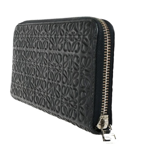 LOEWE Logo Anagram Repeat Long Zipper Wallet Embossed Leather Black 69FB177 - Picture 2 of 13
