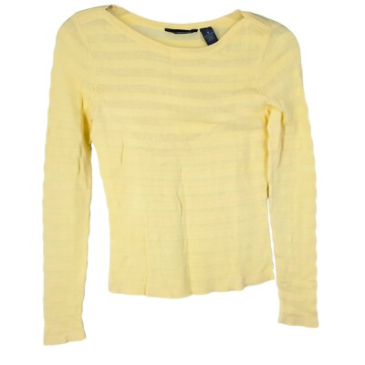 #ad Hillard amp; Hanson Sheer Yellow Boat Neck Striped Shirt Blouse Cotton Small twee $7.98