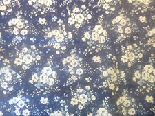 White Flowers on Dark Blue Cotton Fabric 44" Wide x 36" long