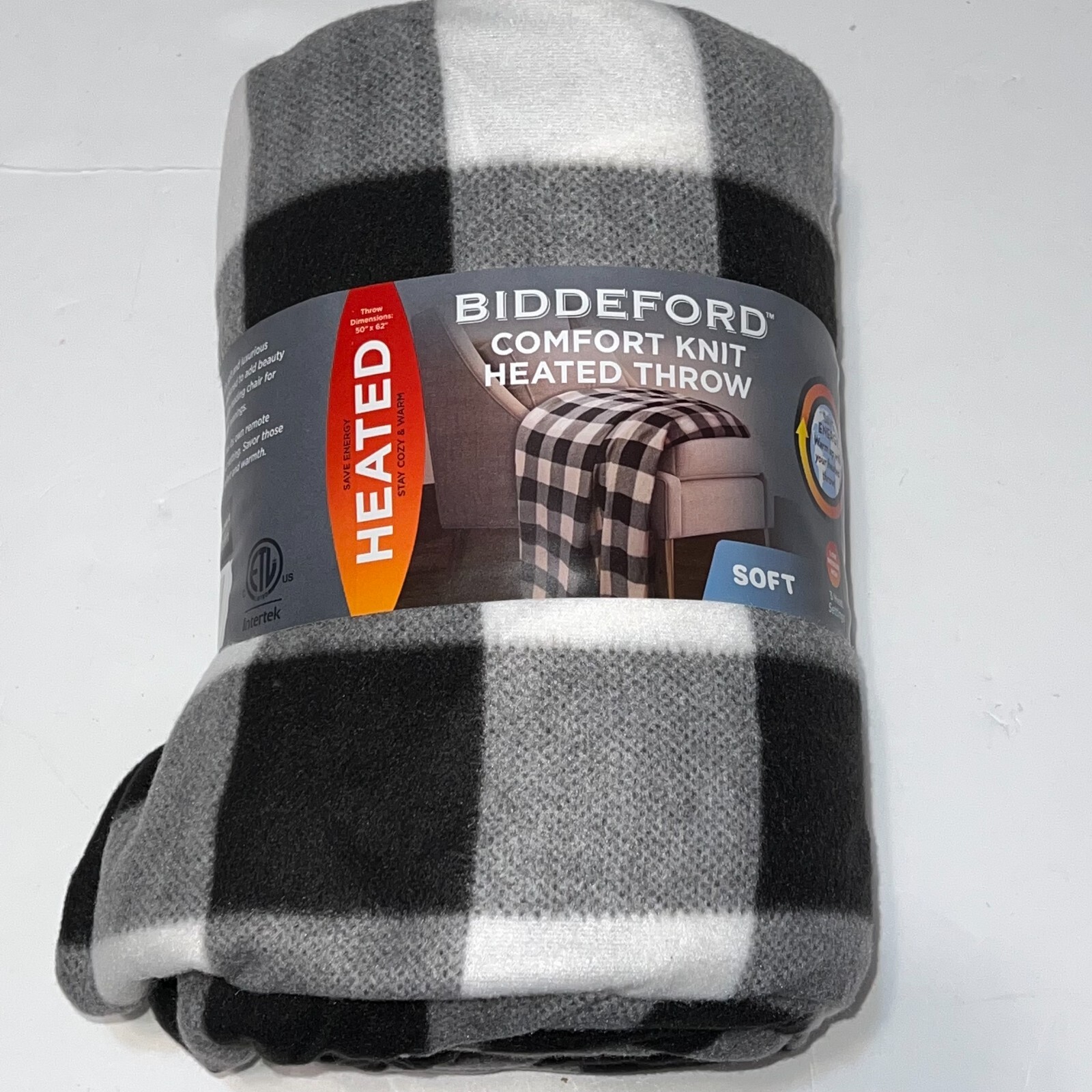 New! Biddeford Heated Comfort Knit Electric Blanket Throw 50u0026#034; x  62u0026#034; Gray Buffalo | eBay