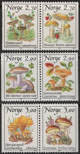 130 Norway 1987-89, NK 1017-1062 MNH, Mushrooms I-III, MI W19-W22, SC #884-889.