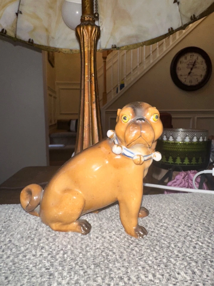 ca. 1900 Carlin Germany Porcelain Pug Figural Glazed Ceramic Majolica Sculpture - Image 3 of 4