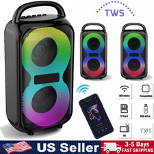 Portable 2500W Dual 3" Bluetooth Speaker Heavy Bass Subwoofer Party Light TWS FM
