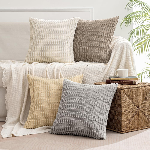 Pack of 4 Neutral Decorative Throw Pillow Covers 18X18 Inch for Couch Sofa Livin - Picture 7 of 12