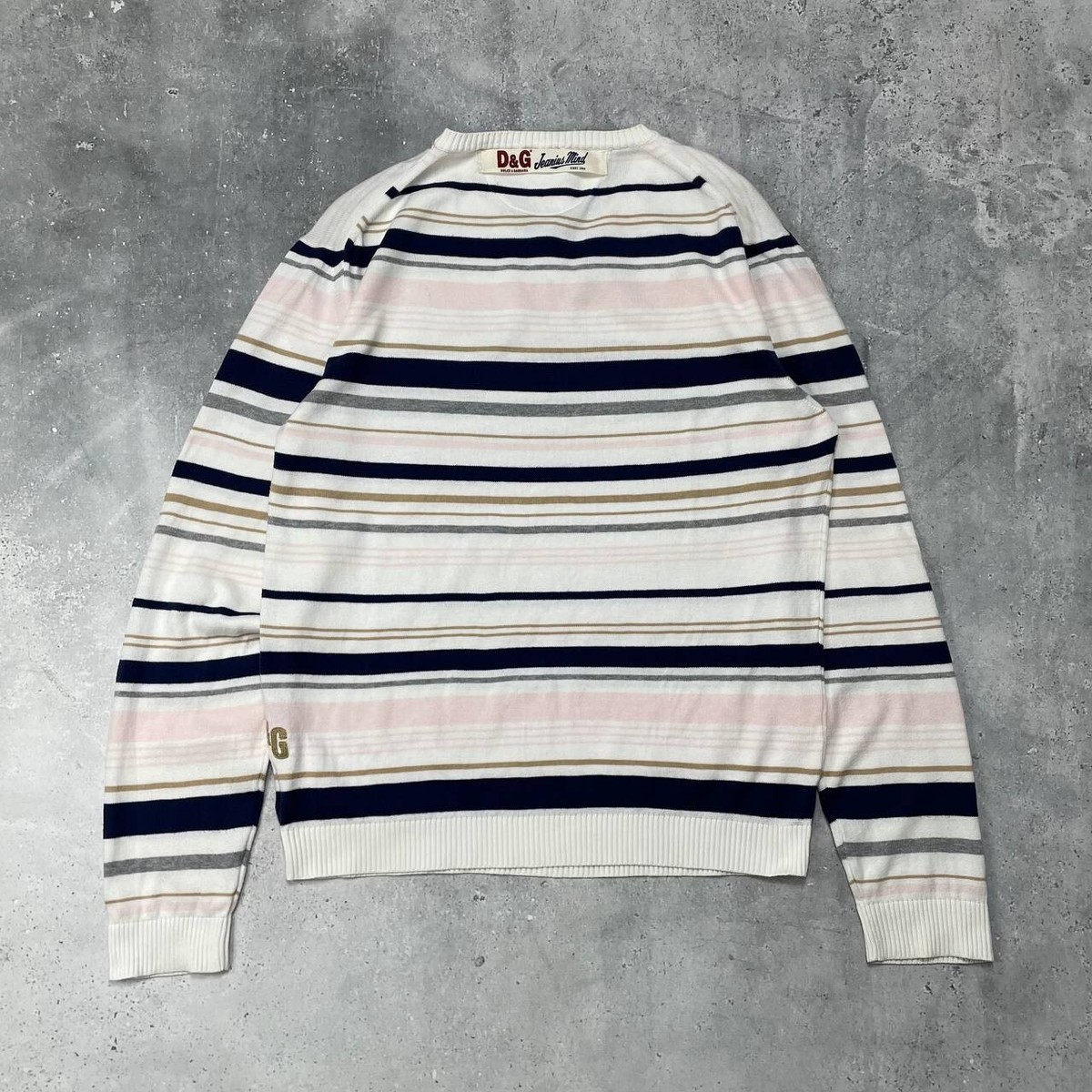 Vintage 2000s Dolce & Gabbana V-Neck Striped Sweater White
