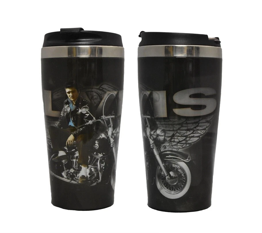 Elvis Presley on Motorcycle Travel Mug Hot or Cold Beverages