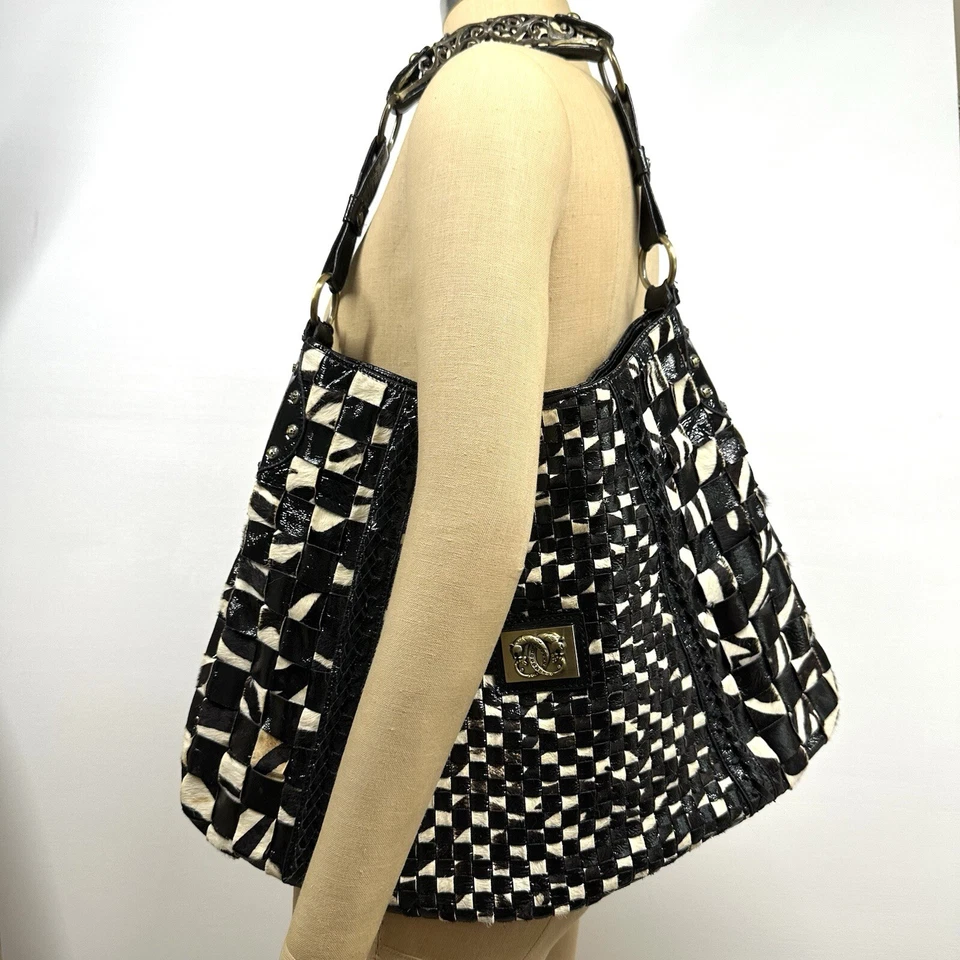 Sharif Couture Woven Zebra & Black Leather, Blue Suede Lining Bronze Metal