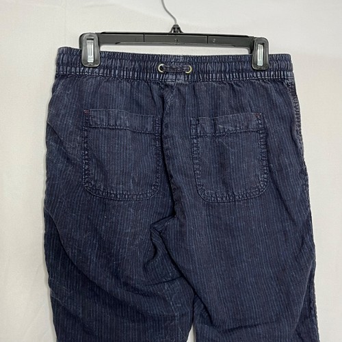 Anthropologie Overdyed Striped Linen Roll Tab Pull On Ankle Pant Blue Size Small - Picture 6 of 11