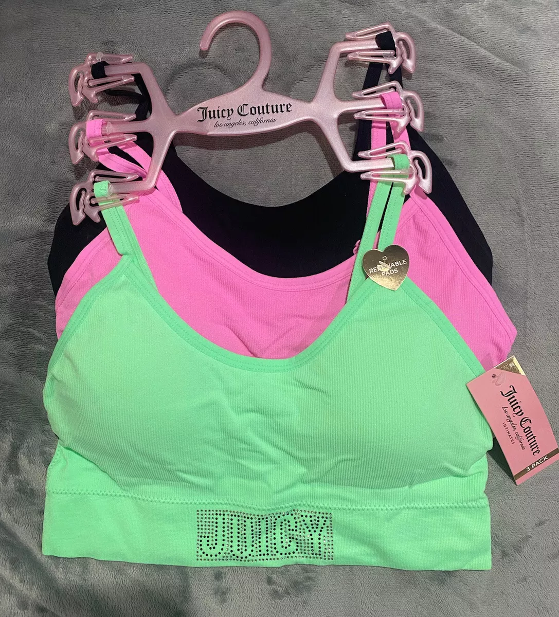 JUICY COUTURE CUTE 3 Pack MEDIUM NEON Sport Bras Strapless with Removable  Pads