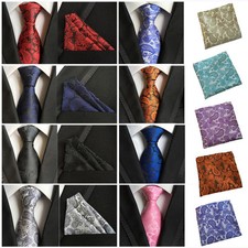 Men Paisley Flower Tie Jacquard Woven Necktie Pocket Square Handkerchief
