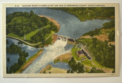 #ad Vtg Postcard Aerial View Buzzard Roost#x27;s Power Plant amp; Dam Greenwood County SC $5.95