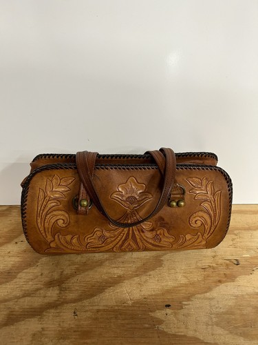 Handmade Leather Purse - One Of A Kind - Vintage- Handbag -Hand Stitched Design - Picture 2 of 13