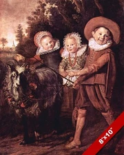 YOUNG KIDS PULLED IN GOAT CART PAINTING CHILD CHILDREN ART REAL CANVAS PRINT