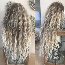 Peluca sintética cabello largo rizado raíces marrones ombre rubio cabello ondulado rizado para mujer
