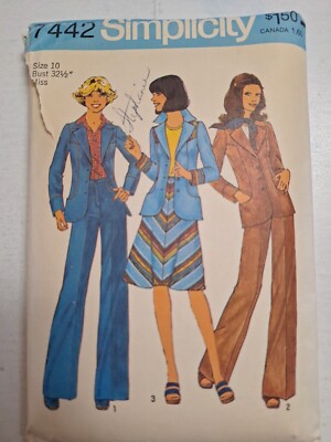 Skirt Blazer Jacket Pants Jeans 10 Simplicity 7442 Sewing Pattern VTG Denin Wool