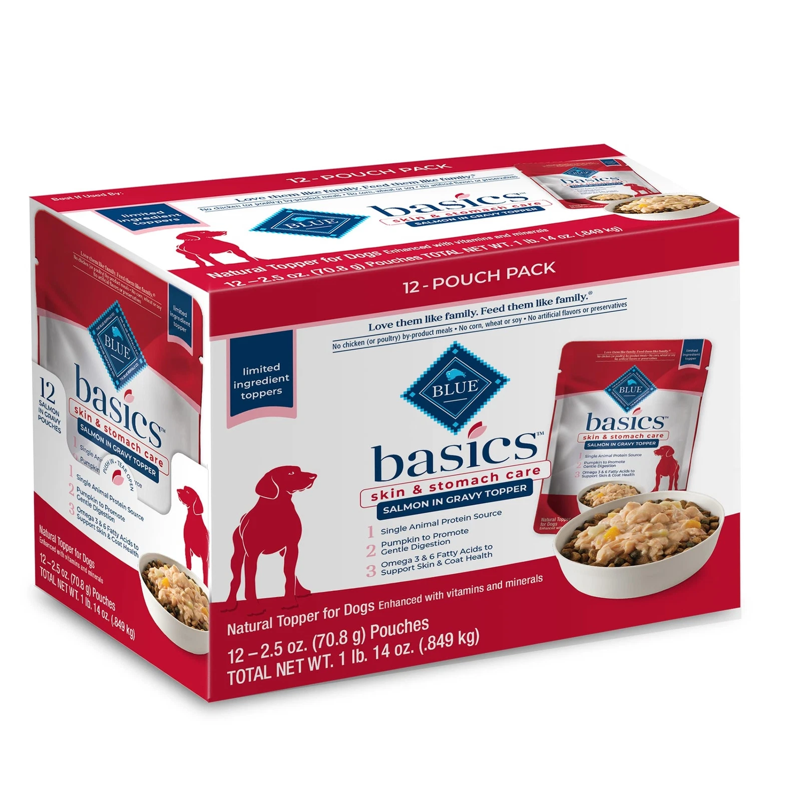 BLUE Basics Salmon Gravy Dog Food Topper 12 Pouches 25oz Gentle Digestion